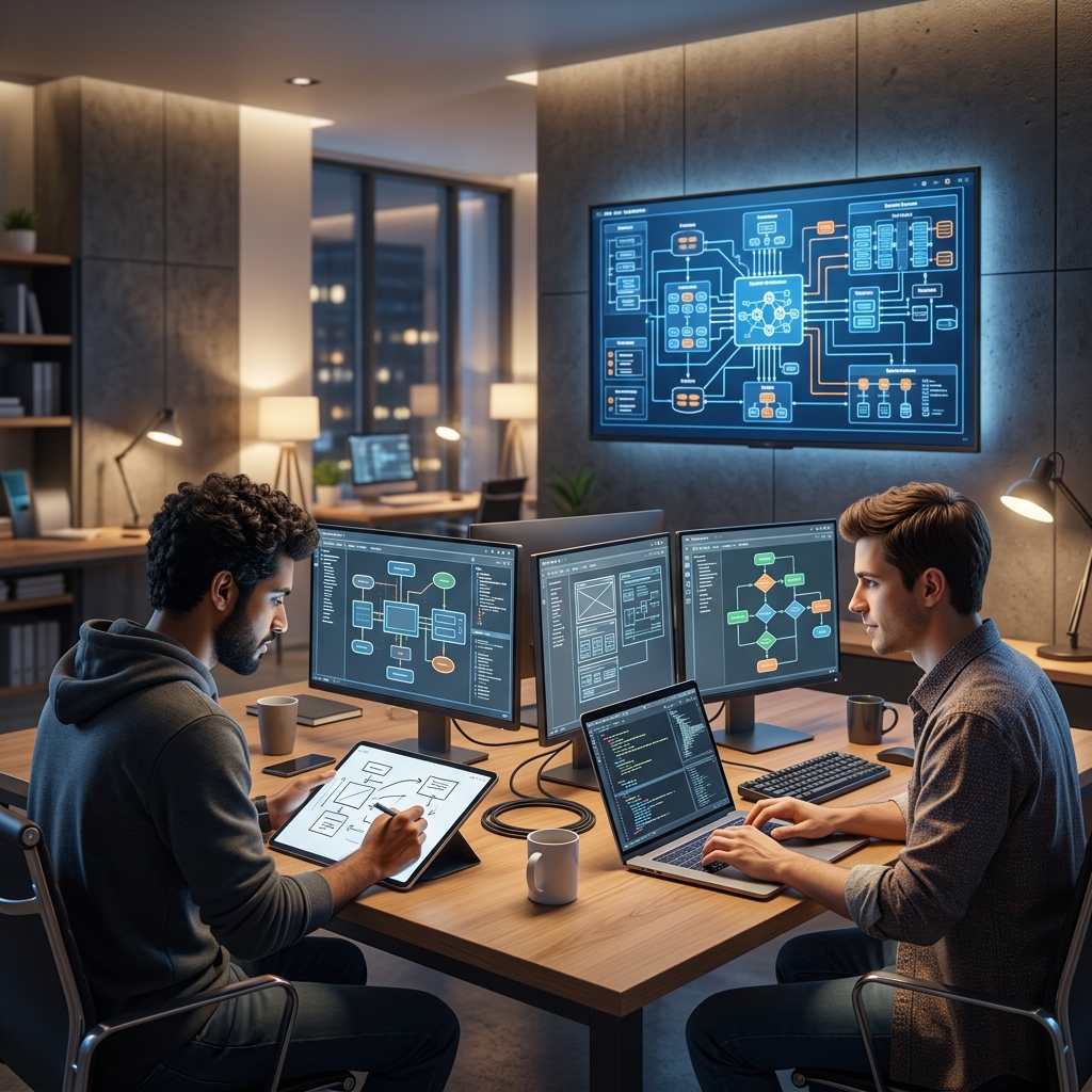 Engineers designing system