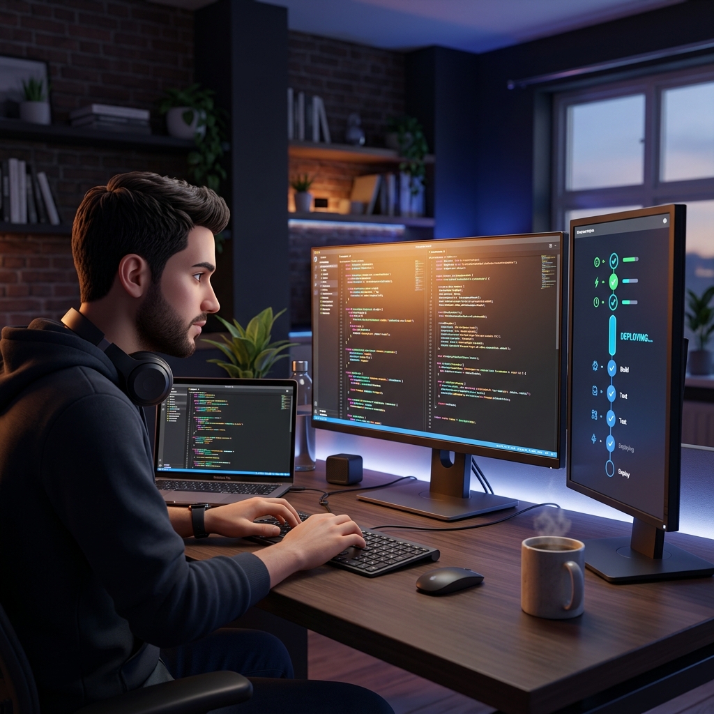 Developer building and deploying code